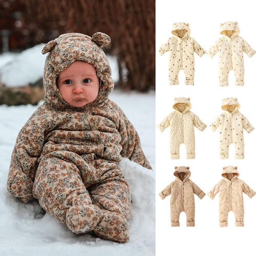 婴幼儿棉衣服冬装连体衣新生儿三层加厚夹棉哈衣宝宝保暖外出抱服