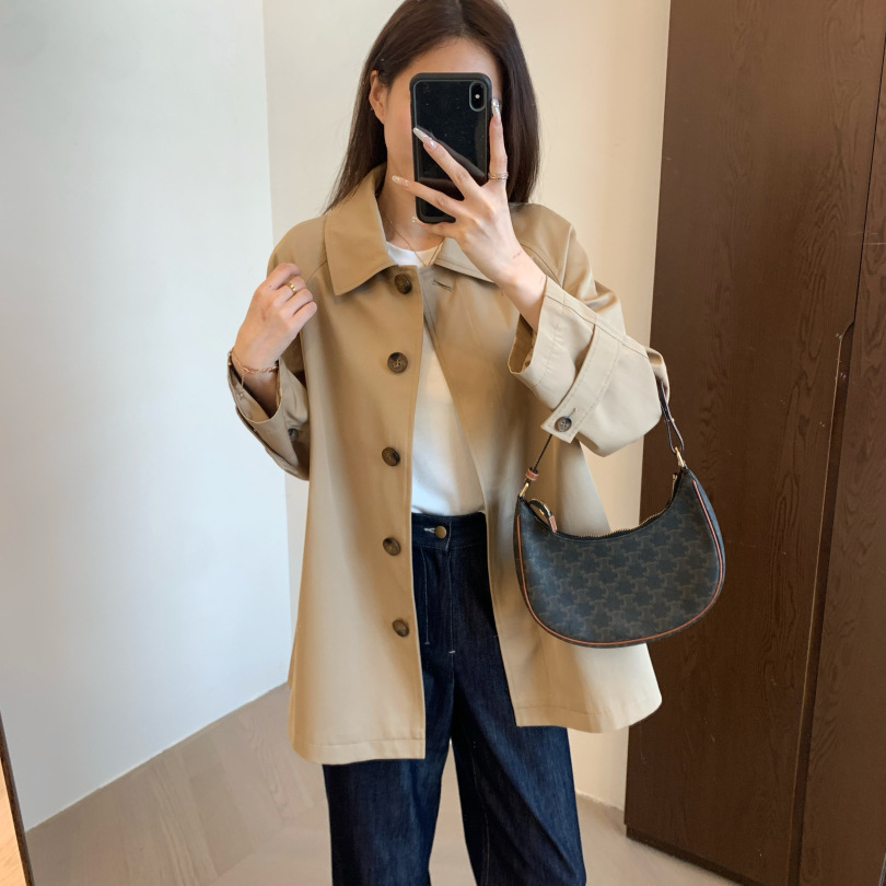 Early Spring Newba Family Stand-cut Wide and Delicate Wrinkle-resistant Lapel Mid-length Small Women's Windbreaker Coat Women's G030323