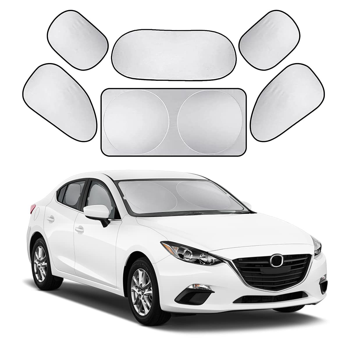 Universal Suction Cup Type Front and Rear Side Windshield Sunshade and Heat Insulation Silver-Coated Set for All-Season Car Sun Protection