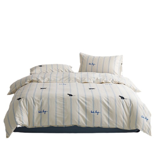 Exported to Japan pure cotton blue striped cat pure cotton bedding set of three or four pieces for student dormitory sheets and fitted sheets