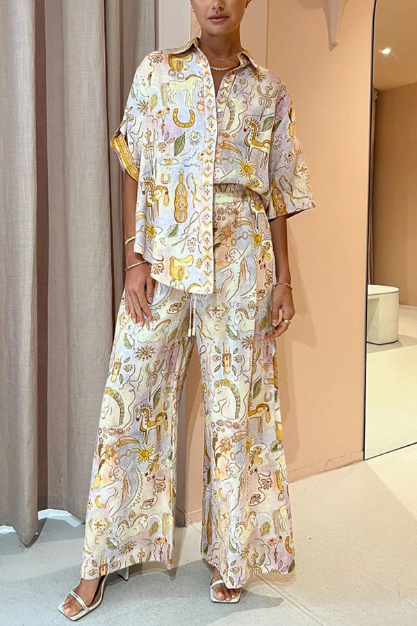 Comfort Function Daily Street Women's Casual Cartoon Polyester Printing Pocket Pant Co-ord Set Pants Sets