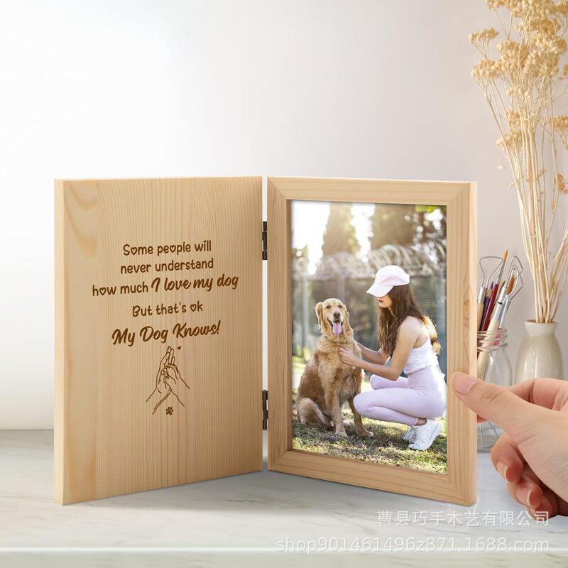 Solid Wood Dog Commemorative Photo Frame Book-style Household Pet Photo Commemorative Album Wooden Crafts Table Ornaments