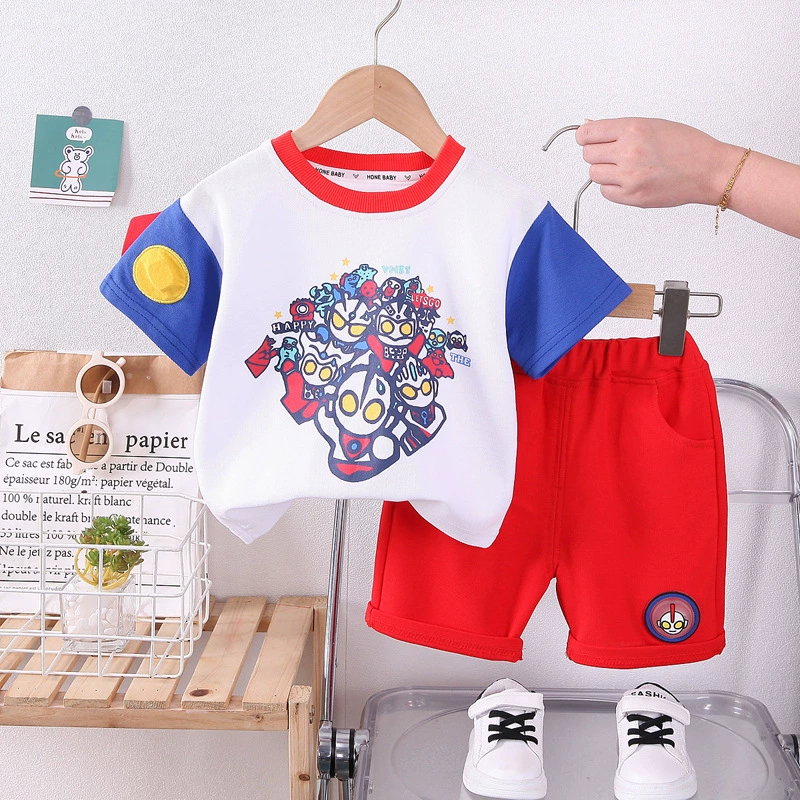 Children's cartoon summer clothing, sleeves, summer set for boys, with short sleeve, western style