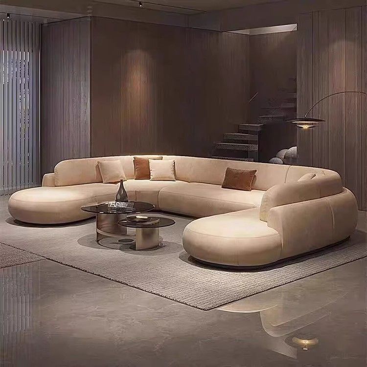 Sofá de tela de arco minimalista de estilo doméstico de gran tamaño diseñador de villa de piso plano sofá de esquina de forma especial