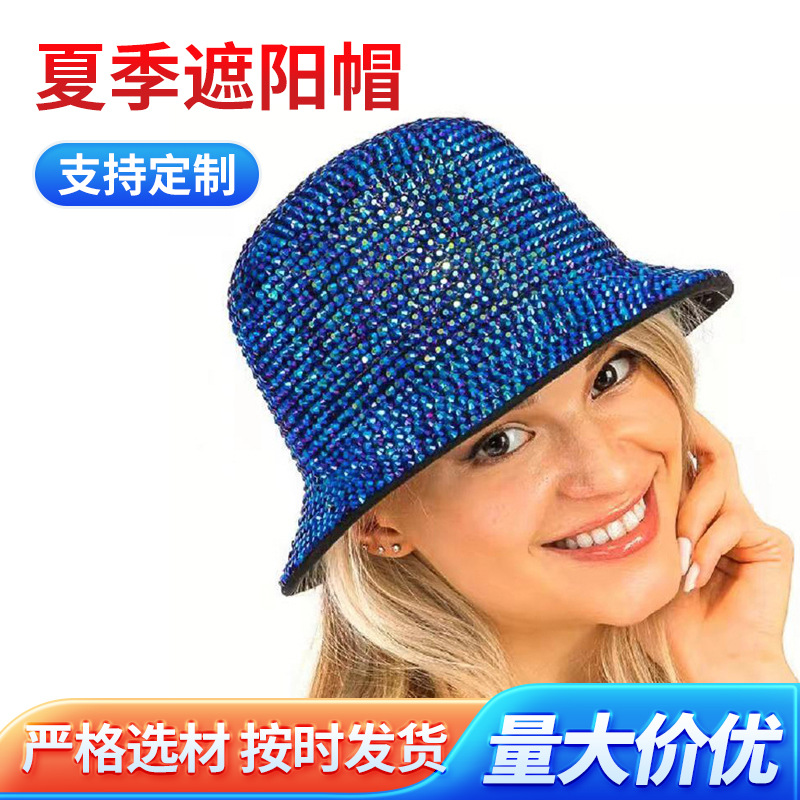 Sombreros de sol de verano transfronterizos europeos y americanos, sombreros de pescador vintage con diamantes de imitación, sombreros de baile callejero para mujer, estilo ins al por mayor.