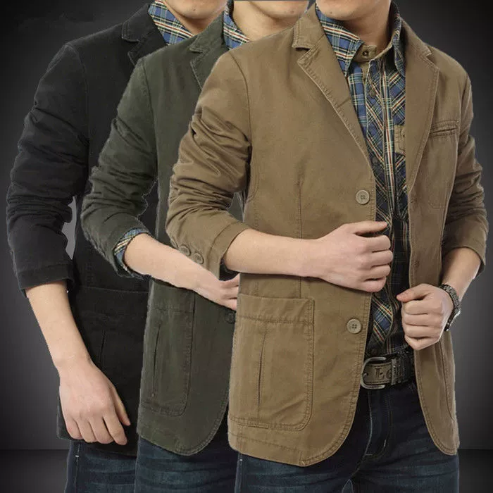 Мужская весенне-осенняя куртка Мужской Повседневный пиджак Свободный повседневная одежда из чистого хлопка больших размеров Одиночный маленький западный костюм по специальной цене