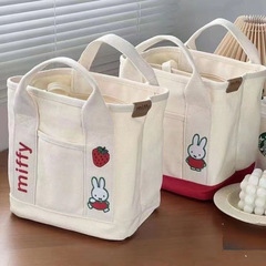 新しいウサギの刺繍日本のかわいいキャンバスバッグの女性の宝のお母さんは外に出てバッグの弁当のサラリーマンのハンドバッグの女性を持ちます。