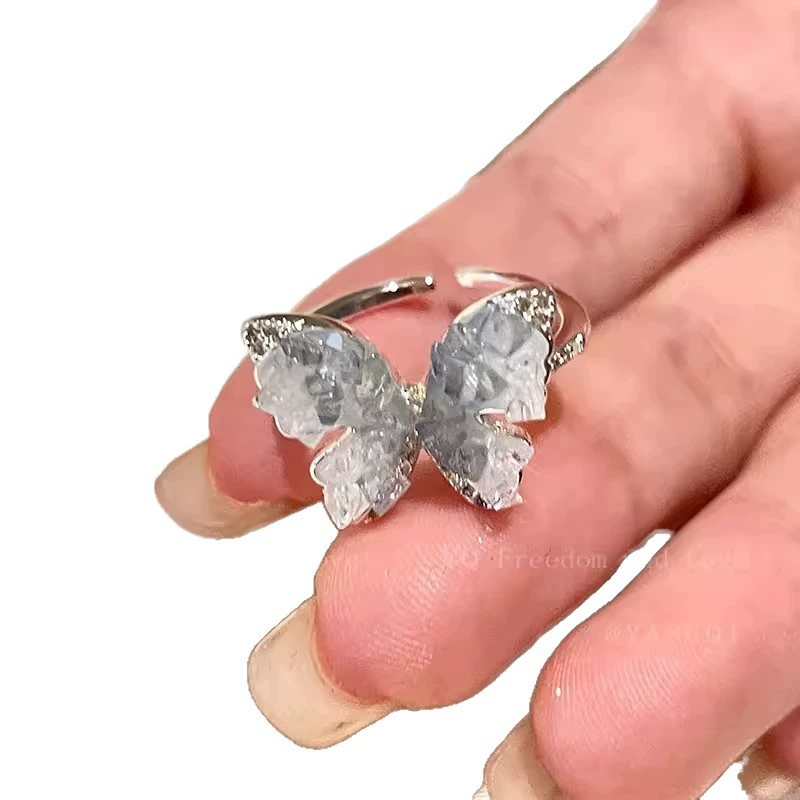Ring, broken ice butterfly design, one‑size adjustable, light‑luxury index finger accessory