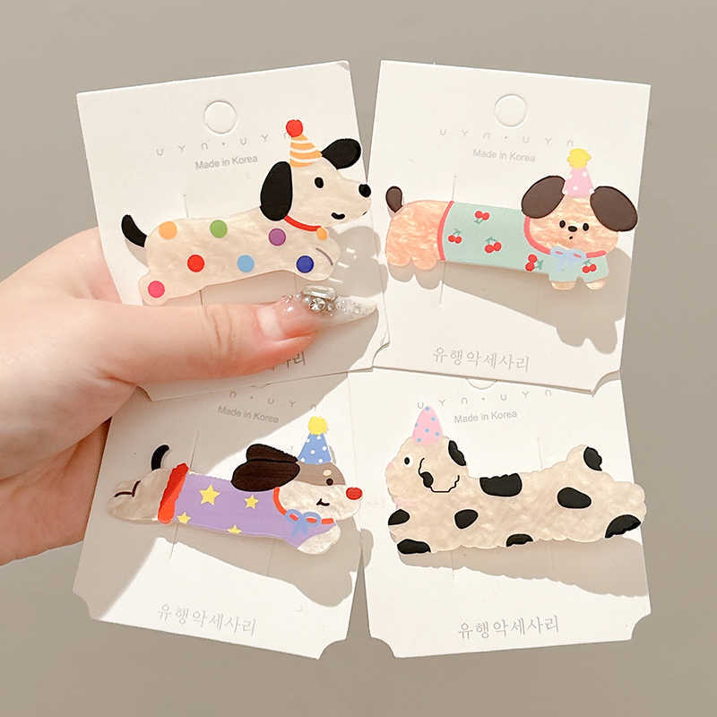 Cumpleaños perrito clips acrílico niñas lindas clip de cabello frontal lateral clip de cabello fruncado clips tocado infantil