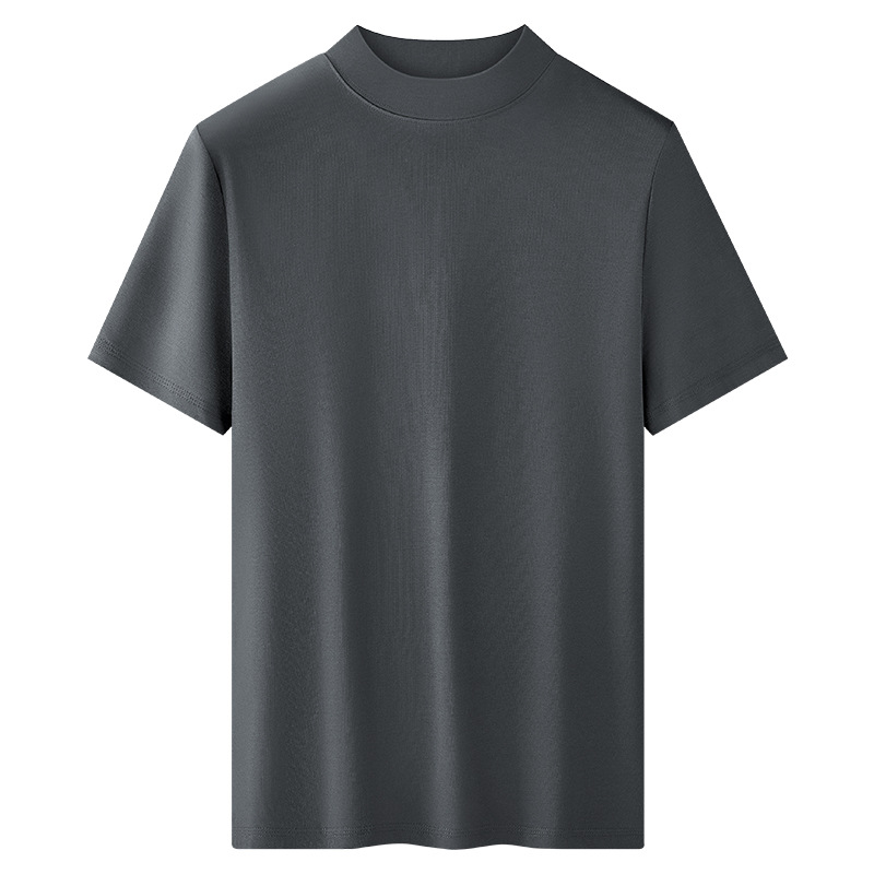 モーダルハーフタートルネック半袖メンズTシャツシルケットコットン半袖新抗菌ボトムシャツミッドカラー春夏Tシャツ男性用