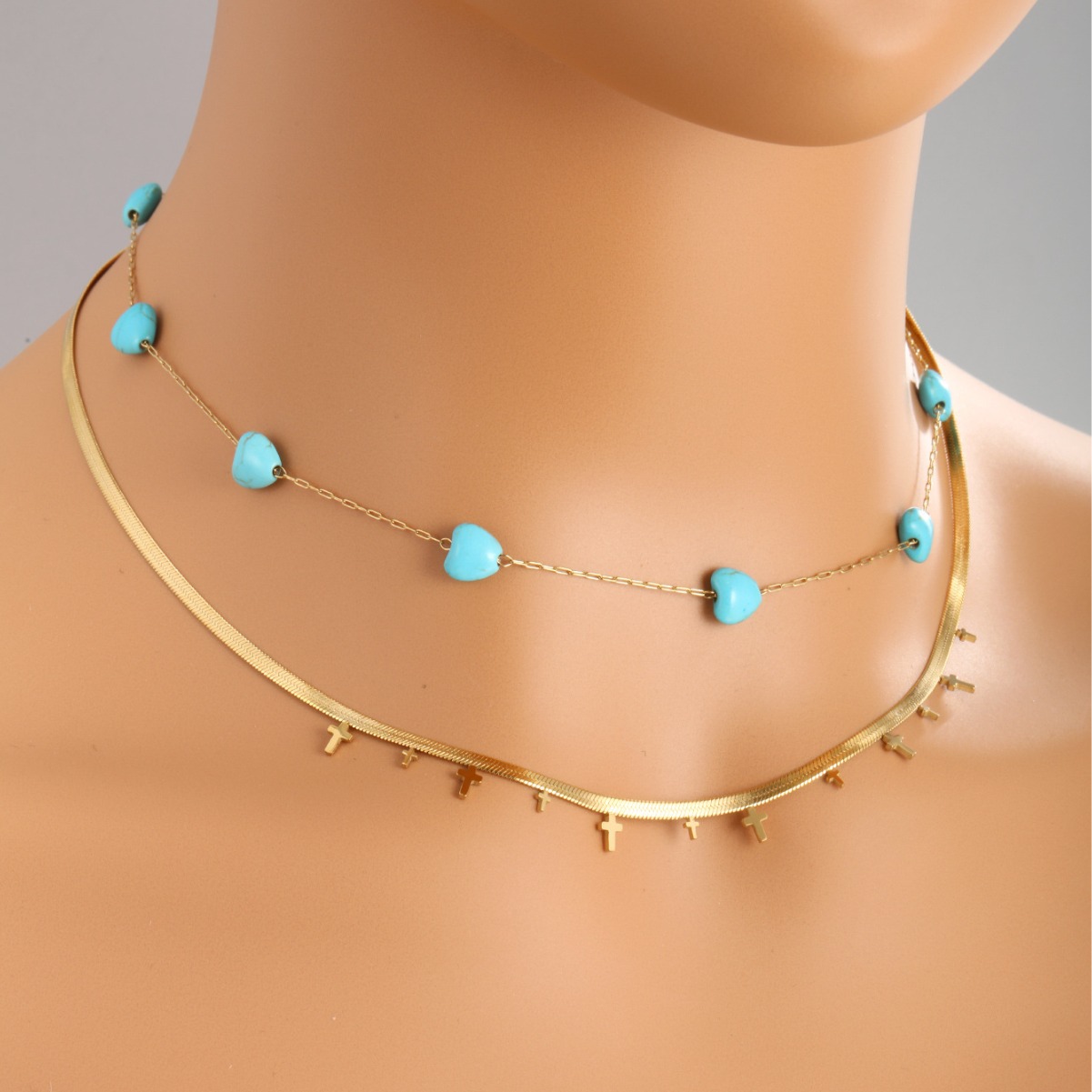 Xuping joyas europeas y estadounidenses retro francés 14K color de acero inoxidable para mujeres collar turquesa