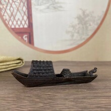 复古包浆铜器铜渔船桌面摆件香插古铜精铸禅意小船小舟茶宠摆件
