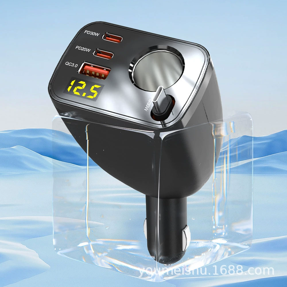 Многофункциональный цифровой дисплей автомобильное зарядное устройство супер быстрая зарядка PD30W с телескопической линией