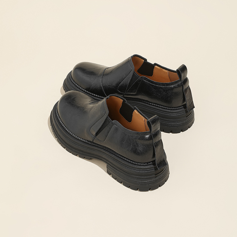 Women's Thick-soled Slip-on Loafers With Round Toe And Chunky Heel_voghion.com