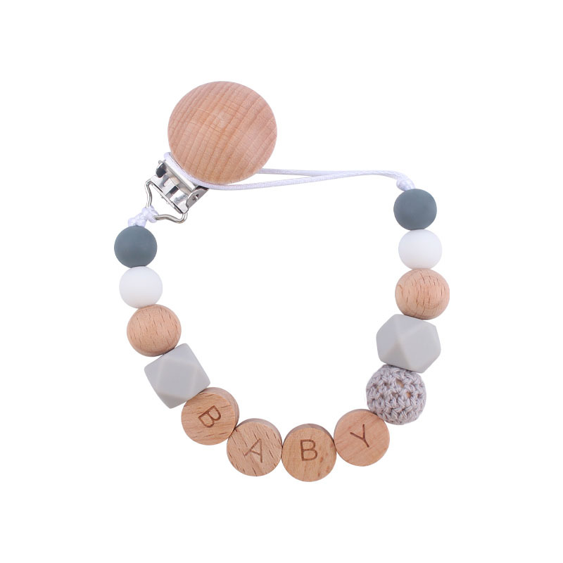 Nuevos suministros para bebés Clip de haya cadena anti-caída calmante bebé cuentas de silicona DIY nombre pezón cadena anti-caída