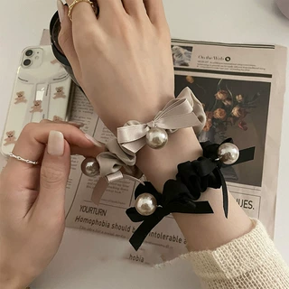 韩版气质高级感蝴蝶结珍珠发圈女绑头发头绳网红2022年新款发饰