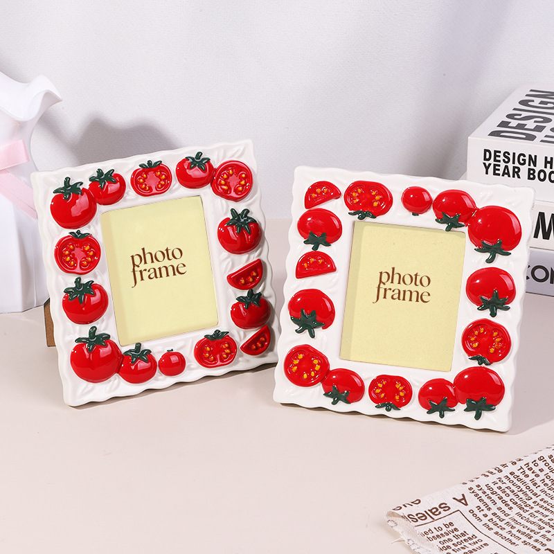 New Tomato Ceramic Photo Frame with Textured Surface, Modern Minimalist Nordic Cross-Border Direct Sales, Suitable for Giving to Family and Friends
