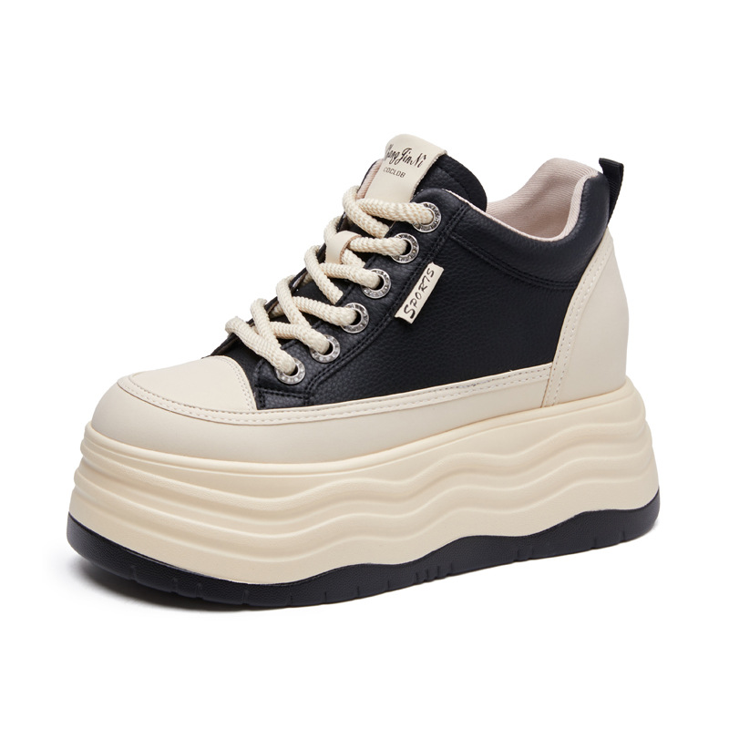 Giày sneaker nữ cổ cao đế dày tăng chiều cao trong — Màu đen