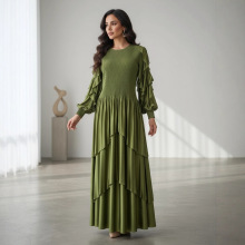 跨境外贸欧美连衣裙女高级感百褶蛋糕裙长袖大码女装气质礼服裙子