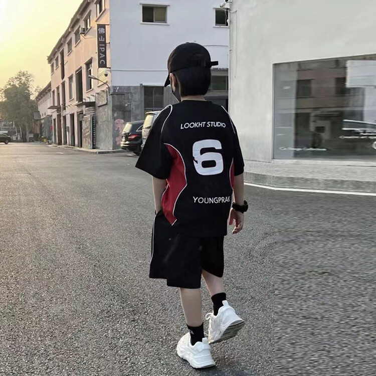Boys' Sports 2023 Summer New Chinese Korean Edition Western Style Casual Short sleeved Shorts Two Piece Set Trendy and_voghion.com