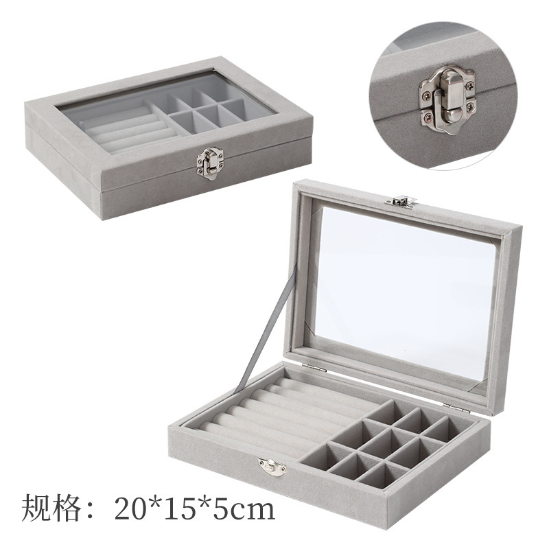 Exquisite Grey Jewelry Storage Box Flannel Jewelry Box Household Jewelry Jewelry Watch Earrings Ring Packaging Box