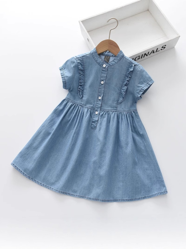 女の子ドレス 2025 夏の新スタイルヨーロッパとアメリカの子供カジュアル刺繍西洋スタイル少女デニムプリンセスドレス|undefined