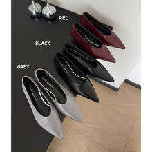 羊皮低跟浅口单鞋女船鞋 早春新品 真皮复古黑色尖头鞋女式单鞋潮