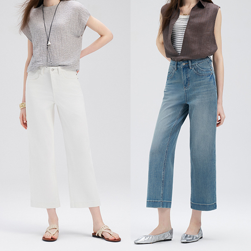 2026 Summer Thin Denim Jeans with Four-Way Stretch, Soft and Comfortable, Versatile for Commuting, Loose Fit, Straight-Leg, Cropped Pants