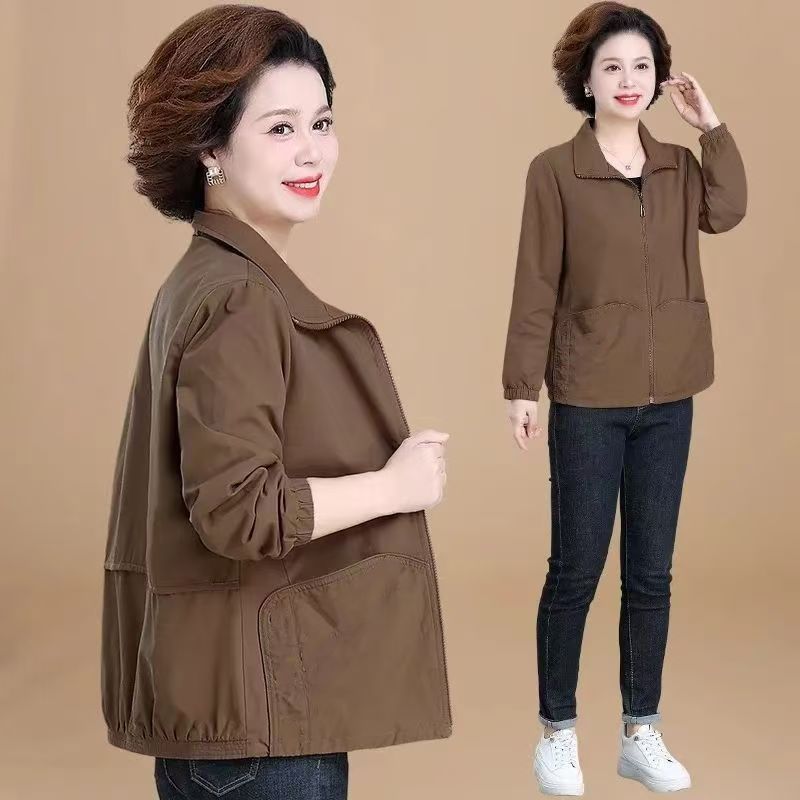 妈妈春秋风衣外套女新款洋气50岁60中老年人休闲夹克宽松大码上衣|undefined