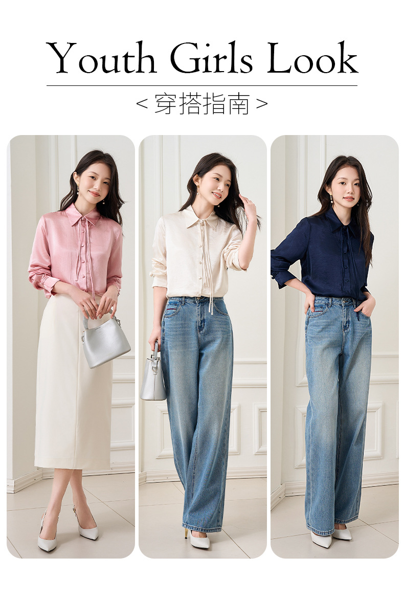 Áo sơ mi nữ dài tay chất liệu acetate phong cách tân cổ điển — Màu xanh navy chi tiết 7
