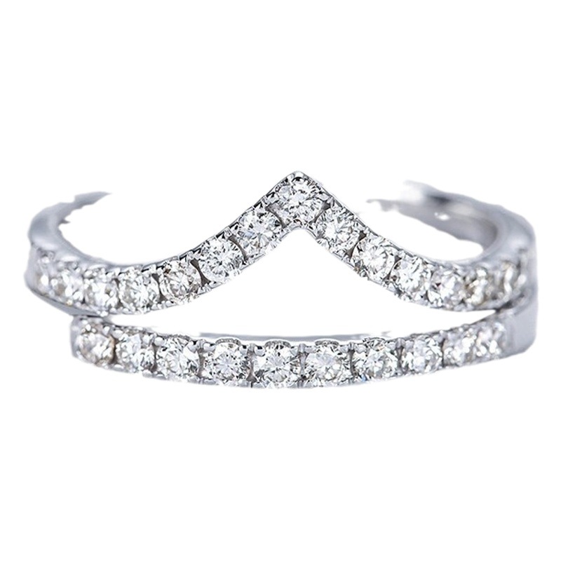 Tiktok live broadcast V-shaped simulation moissanite diamond ring stackable one-word row Diamond ring simple open mouth tail ring for women