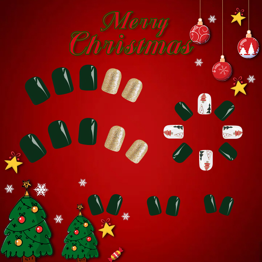 Short Shiny Oval Square Armor 2024 New Christmas Colorful Christmas Tree Dark Green Glitter Wear Armor 24 Pieces_voghion.com