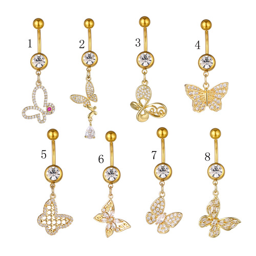 Cross-border products New European and American butterfly series zircon-shaped navel nails Piercing jewelry creative navel buttons Navel nails