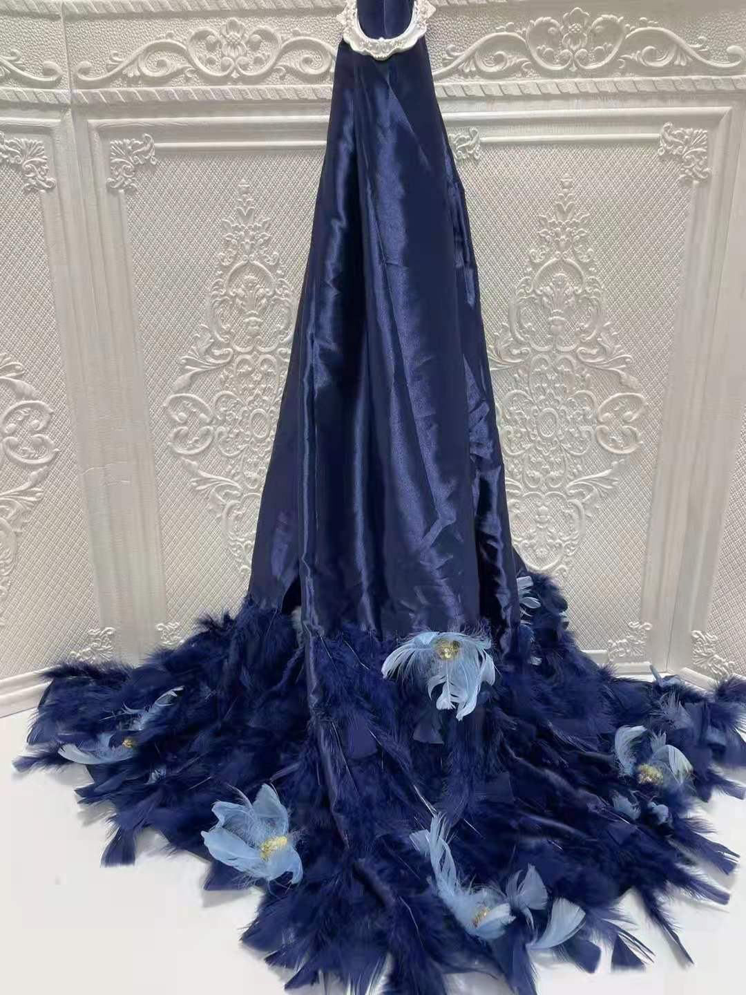 3D french lace feather bead sequins embroidered cloth french lace dress