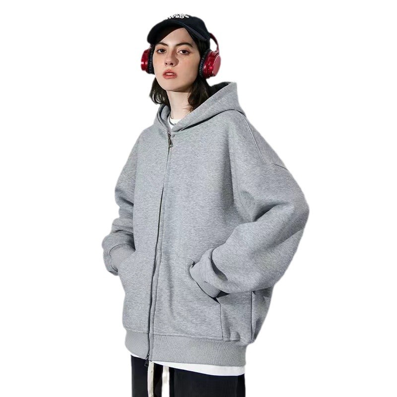 550g pesado chaqueta deportiva con capuzas hombre doble cremallera de color sólido chaqueta de tendencia suelta Europa otoño invierno nuevos productos