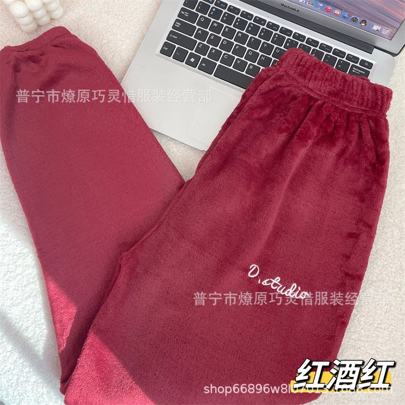 Pantalones de pijama de franela de coral de dibujos animados, pantalones de pijama de hombre, pantalones de invierno de otoño de mujer, pantalones caseros