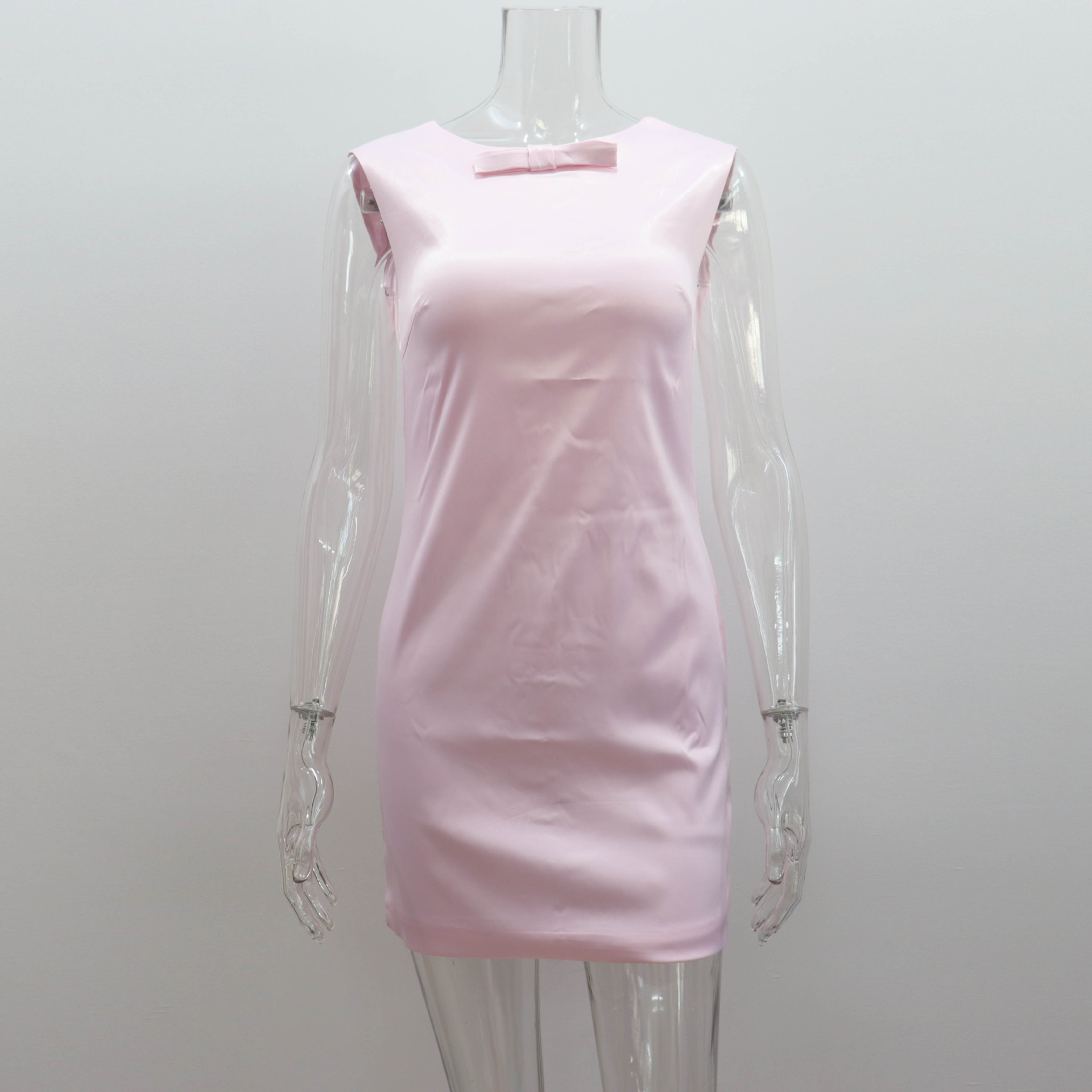245g Weight Above Knee Dress Length Type Sleeveless Sleeve Length Sheath Dress Dresses Type Polyester Fabric Type Mid Waist Waist Line Holiday, Banquet, Date Occasion Wholesale Women's Streetwear Satin Solid Color Holiday Banquet Date Round Neck Sleeveless Sheath Dress