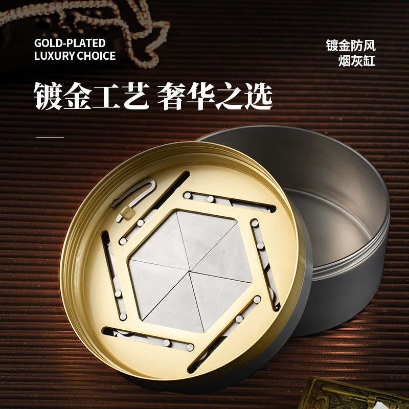 防飞灰烟灰缸不锈钢家用带盖办公室烟缸烟盅商务礼品推荐简约|undefined