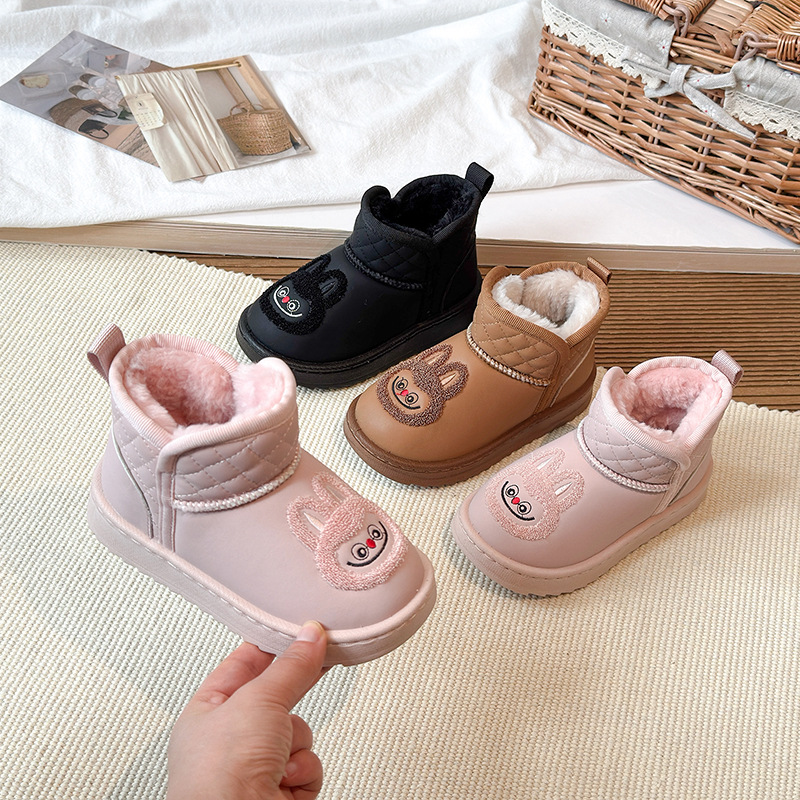Girls' Snow Boots Winter New Cartoon Warm Children's Snow Cotton Boys' Fur Integrated Plush Big Children's Cotton Shoes