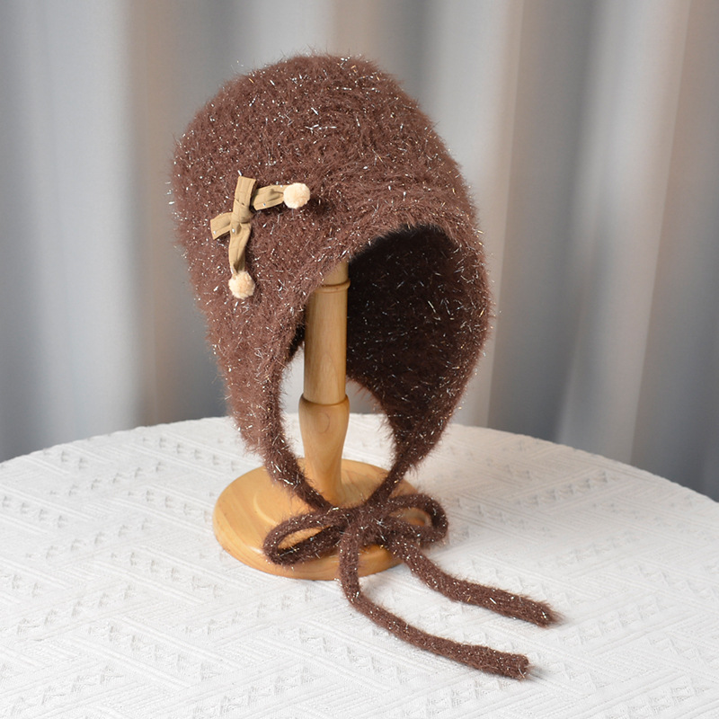 Chapeaux tricotés en fil papillon doux et mignon pour enfants automne hiver, protection des oreilles en peluche à la mode, visage_voghion.com