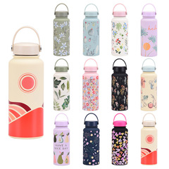 2024 new cross-border 1L thermos cup large capacity wide mouth portable vacuum sports water bottle outdoor printed water cup for women