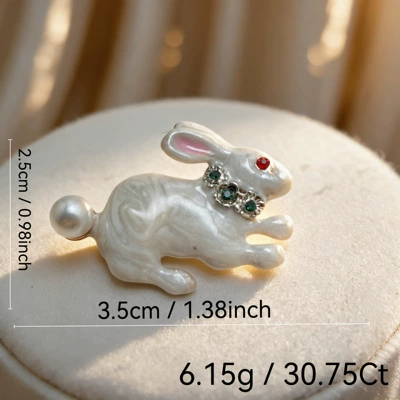 European and American cross-border Easter cute bunny brooch, vintage enamel oil-drip pearl rabbit brooch, manufacturer wholesale (Yaxa sancaqları) - white