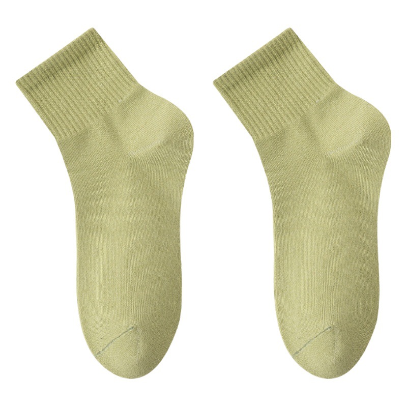 Calcetines de algodón puro para mujer, para primavera y otoño, resistentes a los olores, calcetines deportivos que absorben el sudor, calcetines sin costuras a media pantorrilla que no forman bolitas, calcetines Zhuji al por mayor.