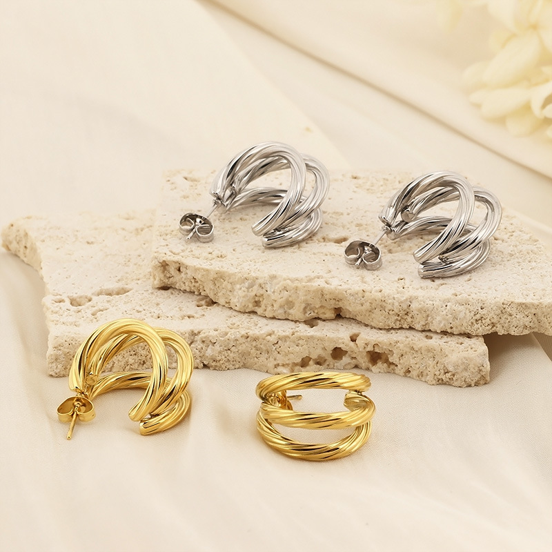 Ear Studs Classification 1 Pair Vintage Style Geometric Solid Color Titanium Steel 18K Gold Plated Ear Studs