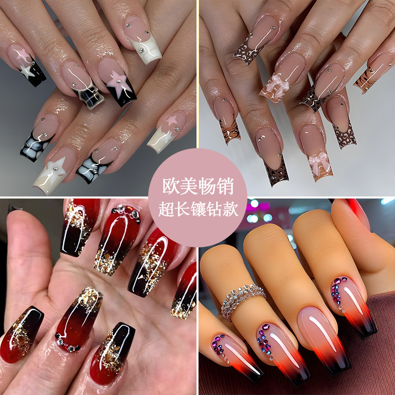 Pieza de uñas de desgaste súper largo diamante transfronterizo uña falsa pieza europea y americana pieza de uñas Comercio exterior parche de uñas prensa en las uñas