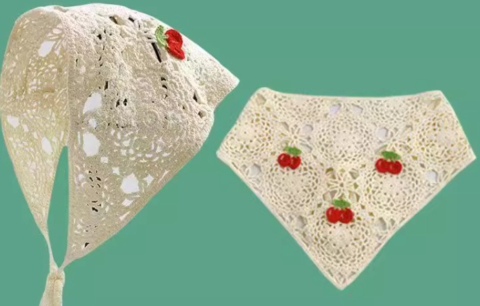 La primavera y el otoño de estilo coreano de moda de punto de ganchillo triángulo hueco bufanda femenina dulce linda chica estilo flor pañuelo de pelo banda de moda