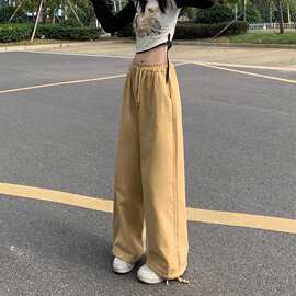 2025秋冬韩版高腰垂直显瘦纯色阔腿裤大码女装慵懒风长裤休闲长裤