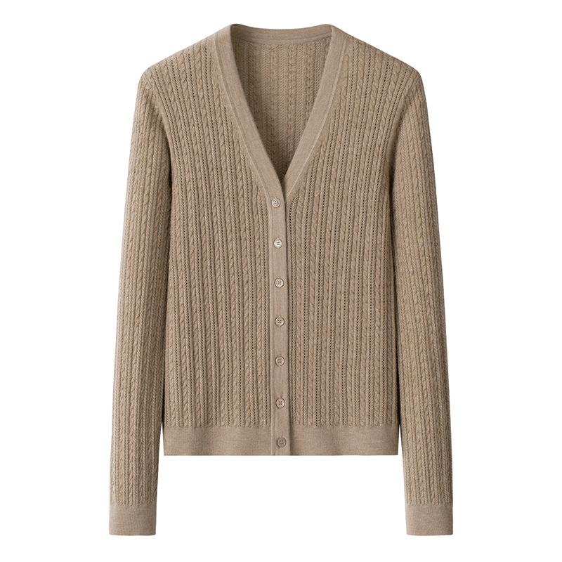 Fine-Spun V-Neck 16-Needle Cable Knit Slim-Fit Cardigan with Shell Buttons, Pure Cashmere, Regular Shoulder, Lightweight Women's Sweater Fine-Spun V-Neck 16-Needle Cable Knit Slim-Fit Cardigan with Shell Buttons, Pure Cashmere, Regular Shoulder, Lightweight Women's Sweater