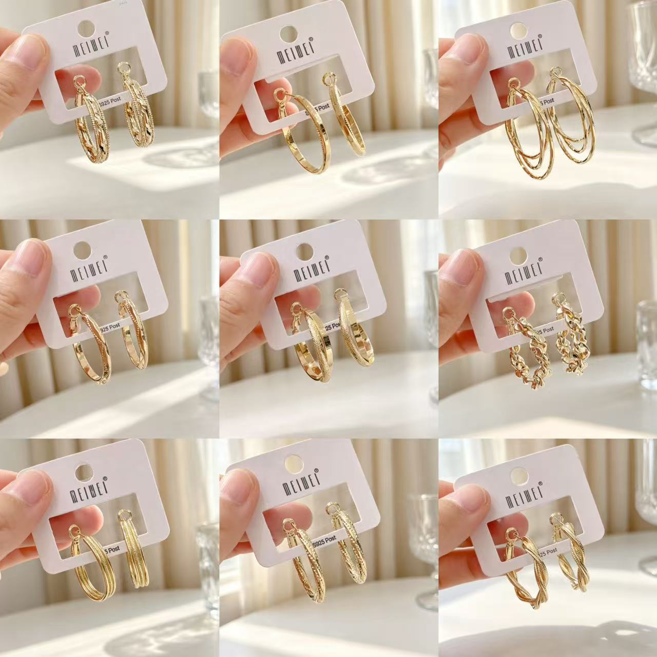 European and American Style Multi-Layer Gold Hoop Earrings with 925 Silver Needle Twist Pattern Plain Hoop Earrings, Light Luxury Metal Ear Clips for Women, Large Hoop Earrings