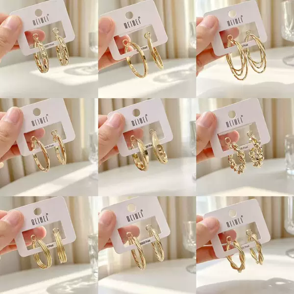 European and American Style Multi-Layer Gold Hoop Earrings with 925 Silver Needle Twist Pattern Plain Hoop Earrings, Light Luxury Metal Ear Clips for Women, Large Hoop Earrings